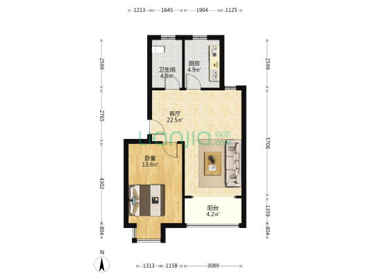 新思家园三期 1室1厅1卫 83平方