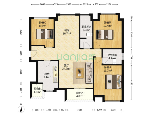 远大城市广场 3室2厅2卫 112平方