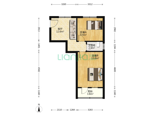 杨树街小区 2室1厅1卫 54平方