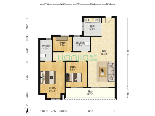 春语文澜府 3室1厅2卫 99平方