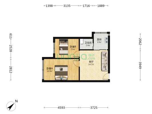 柳湾小区 2室1厅1卫 49平方
