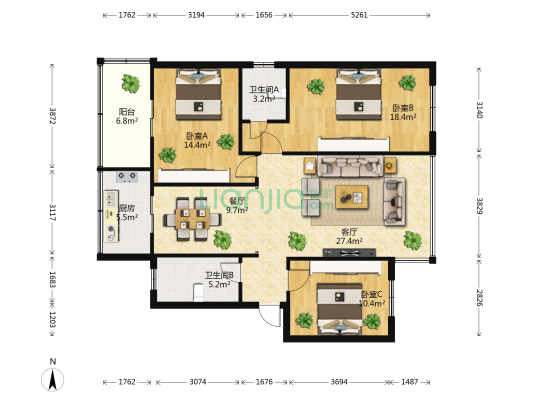 市国税局宿舍 3室2厅2卫 110平方