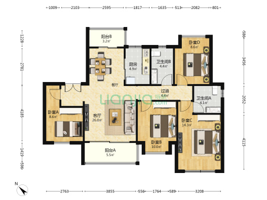 金科中梁美院 4室1厅2卫 116平方