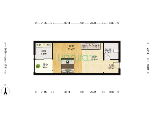 振华大厦 1室1厅1卫 56平方
