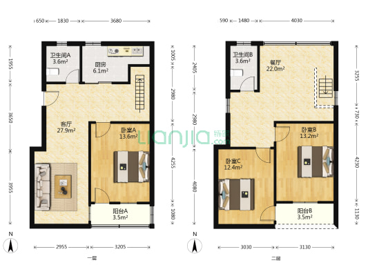 五爱巷 3室2厅2卫 70平方