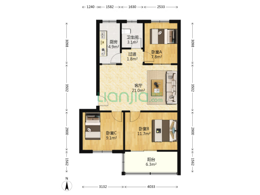 烟酒公司家属院 3室1厅1卫 79平方