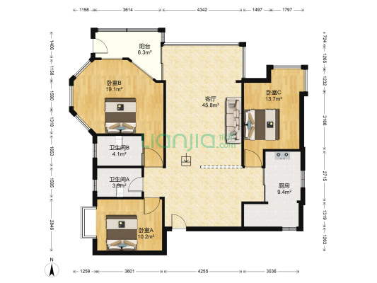成都花园望郡 3室1厅2卫 123平方
