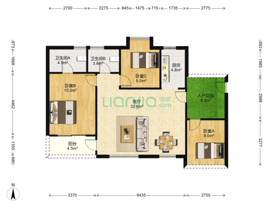 华润凤凰城二期 3室1厅2卫 105平方
