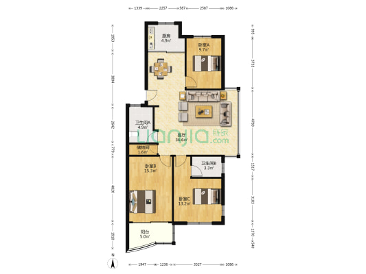 新港花苑 3室1厅2卫 111平方