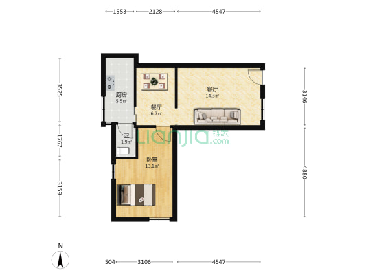 二印厂家属院 1室2厅1卫 56平方