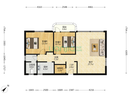 海南省海口技师学院 2室1厅1卫 79平方