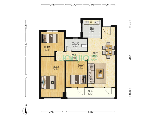绿城·桂语朝阳 3室1厅1卫 105平方