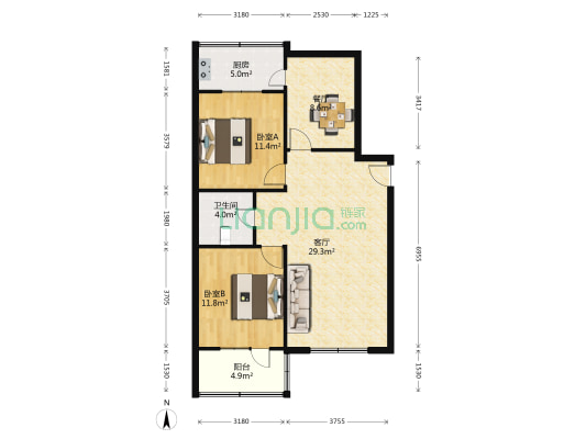 红楼新区 2室2厅1卫 89平方