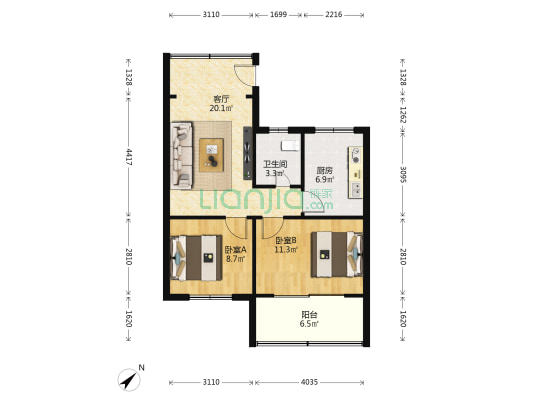 北新巷 2室1厅1卫 70平方