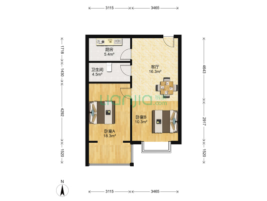 启航SOHO雄业商务大厦B座 2室1厅1卫 80平方