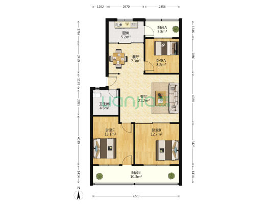 豪德中学公寓 3室2厅1卫 106平方