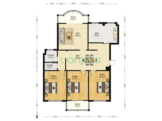 育才公寓 3室2厅2卫 158平方