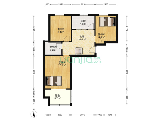 春江新城新河苑一期 3室1厅1卫 70平方