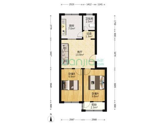 海龙化纤厂宿舍 2室1厅1卫 61平方