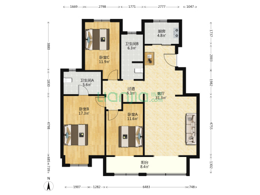 锦绣鹏程 3室1厅2卫 131平方