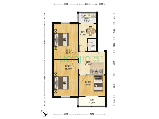 抚琴西路55号 3室2厅1卫 74平方