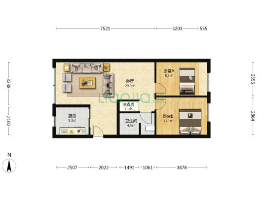 中海都阙台 2室1厅1卫 92平方