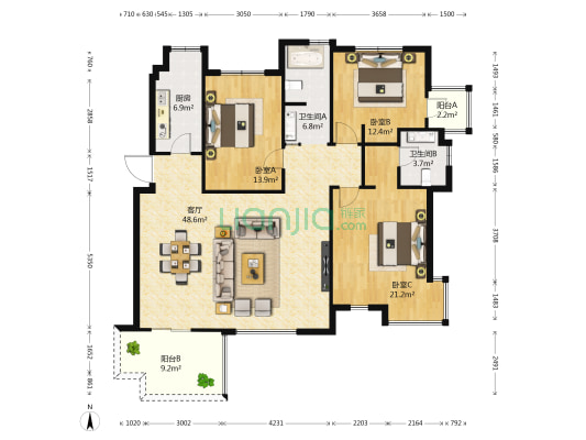 万科四季花城丹桂苑 3室1厅2卫 127平方