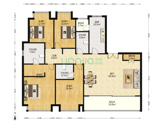 翡丽云邸(一期) 4室1厅3卫 193平方