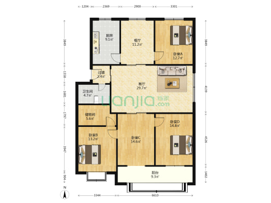 丰园小区 4室2厅1卫 152平方