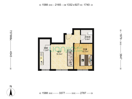 天盛名都 1室1厅1卫 58平方