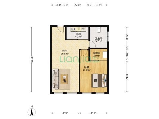 世界城 1室1厅1卫 89平方