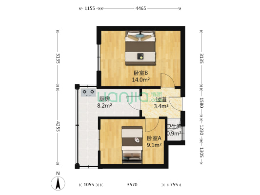 双塔北路8号（机修厂宿舍） 2室0厅1卫 47平方