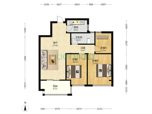 春风江南府 3室1厅1卫 87平方