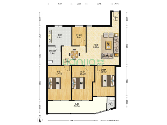 状元大厦 4室2厅2卫 160平方