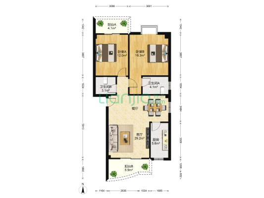 塔埔社区 2室1厅2卫 93平方