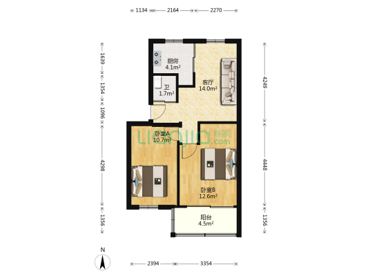 水心住宅菱组团 2室1厅1卫 58平方
