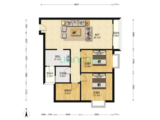 奔力上好家 2室1厅1卫 109平方
