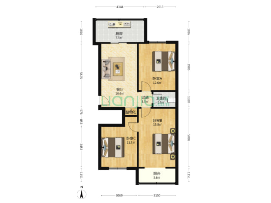 万庆巷小区 3室1厅1卫 83平方