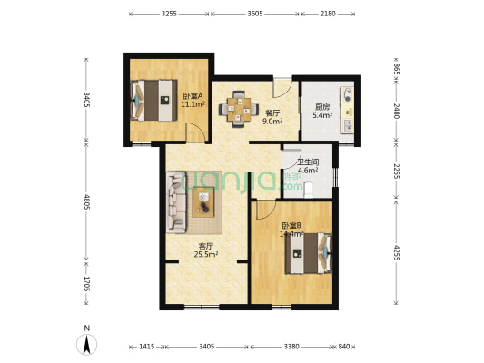 恒隆广场 2室2厅1卫 97平方