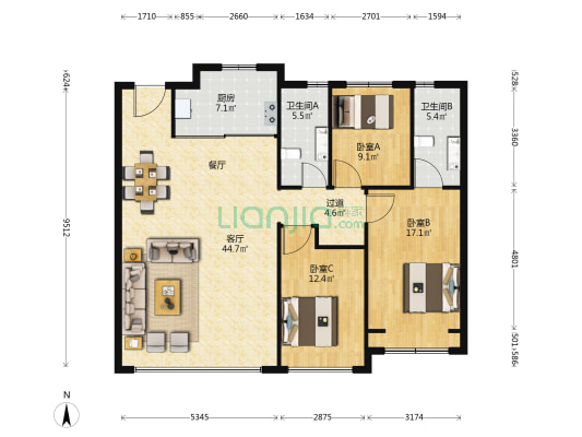 华润置地瑞府 3室1厅2卫 133平方