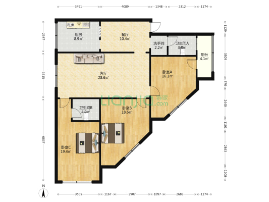 双发巷135号 3室2厅3卫 130平方