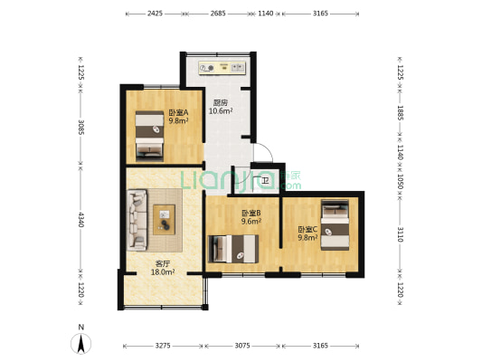 永胜路13号 3室1厅1卫 63平方