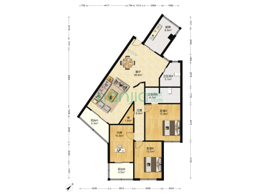 翰香苑 3室1厅2卫 131平方
