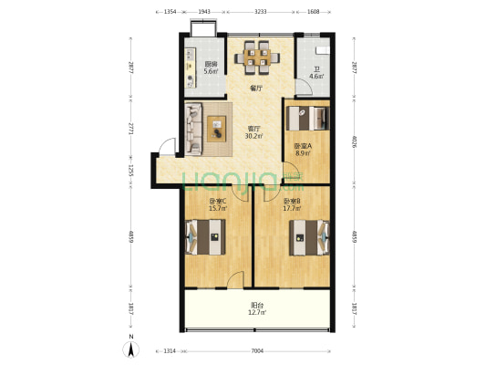 电子元件厂生活小区 3室1厅1卫 114平方