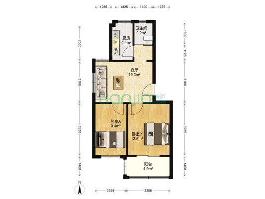 悦民公寓南苑 2室1厅1卫 63平方