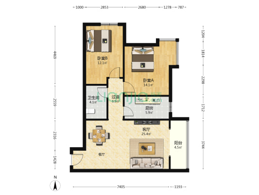 胡家庙铁路高层小区 2室1厅1卫 89平方