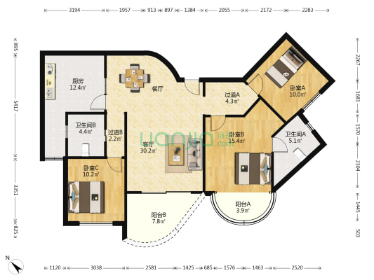 曲阳豪庭 3室1厅2卫 141平方
