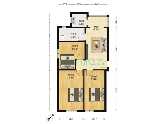 营福巷53号 3室1厅1卫 80平方