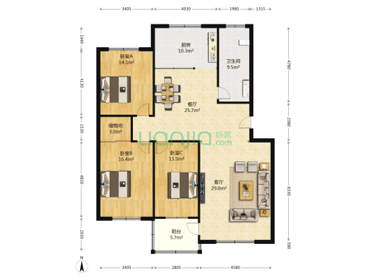 金鼎花园(张店区) 3室2厅1卫 145平方