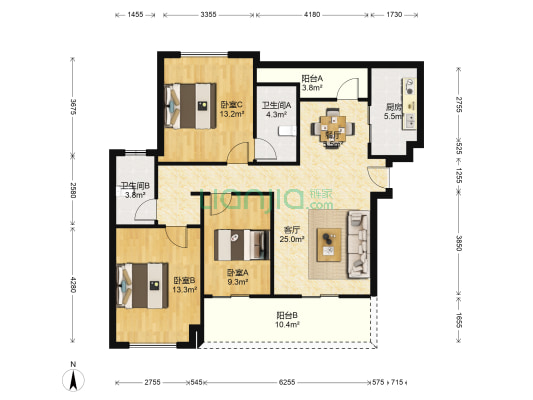东城温泉里 3室2厅2卫 129平方